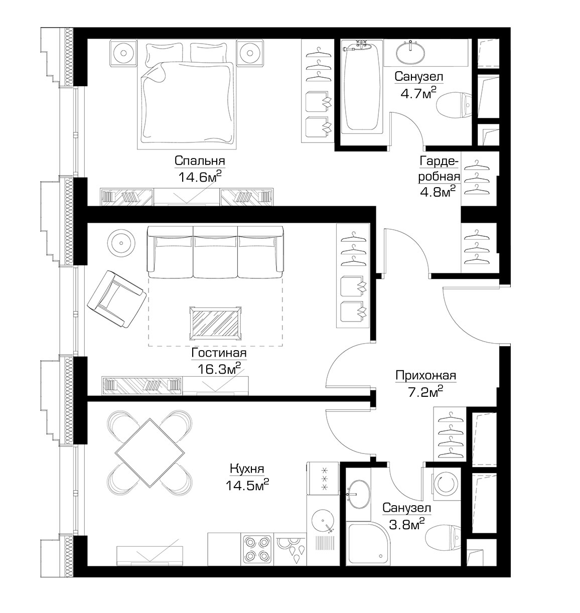 2-комнатные апартаменты в ЖК «Пресня Сити»