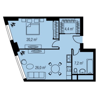 1-комнатные апартаменты в ЖК «Триколор»