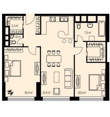 2-комнатные апартаменты в ЖК «Триколор»