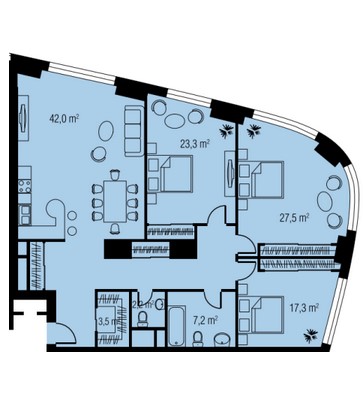 3-комнатные апартаменты в ЖК «Триколор»