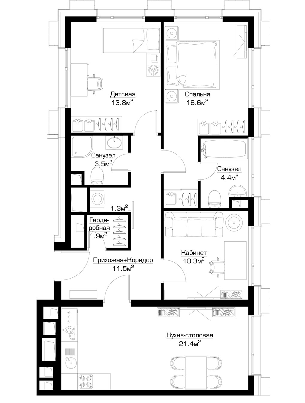 3-комнатные апартаменты в ЖК «Пресня Сити»