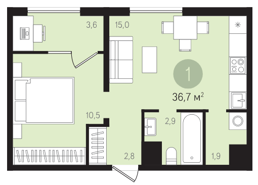 1-комнатная квартира в ЖК «Первый Квартал»