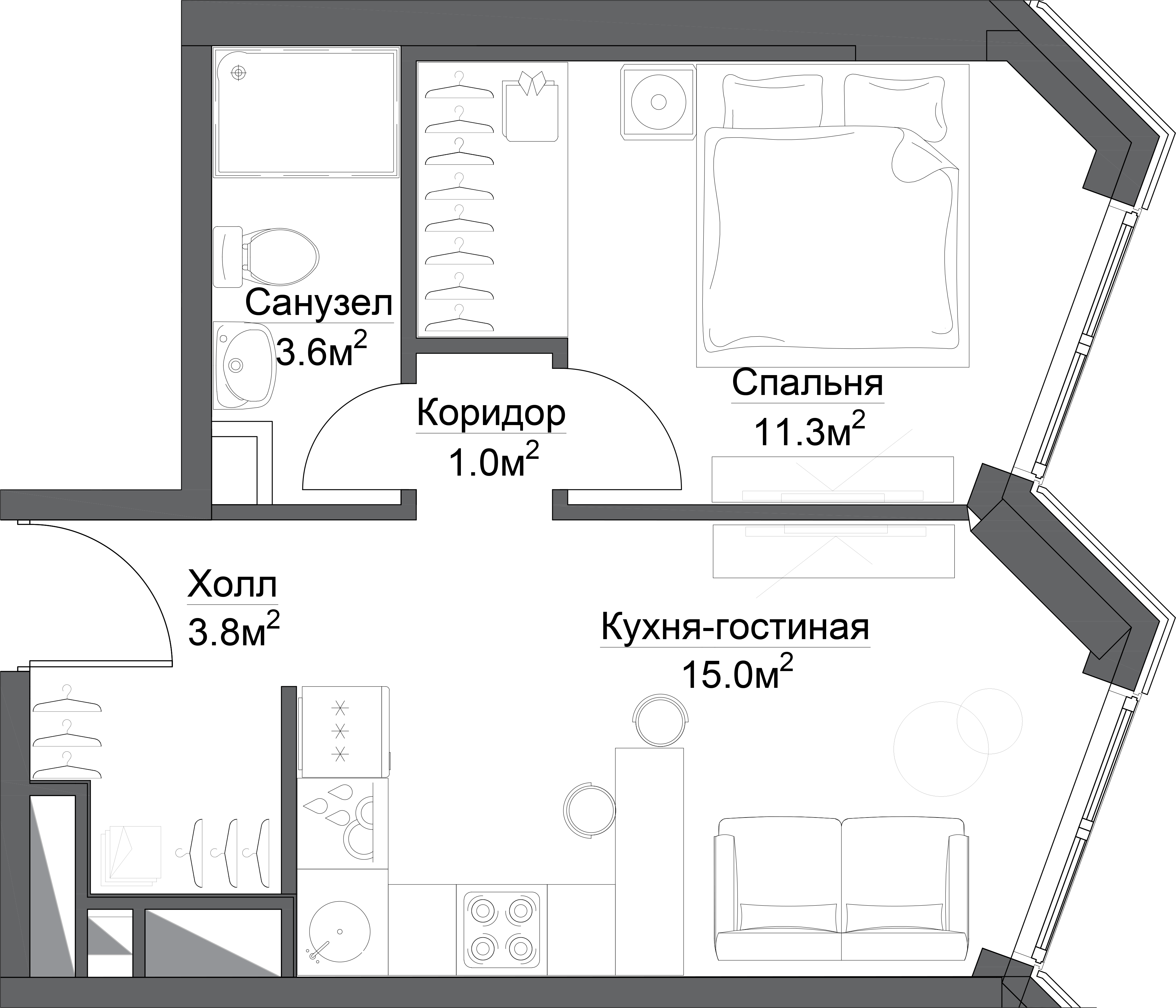 1-комнатные апартаменты в МФК «Савеловский Сити»