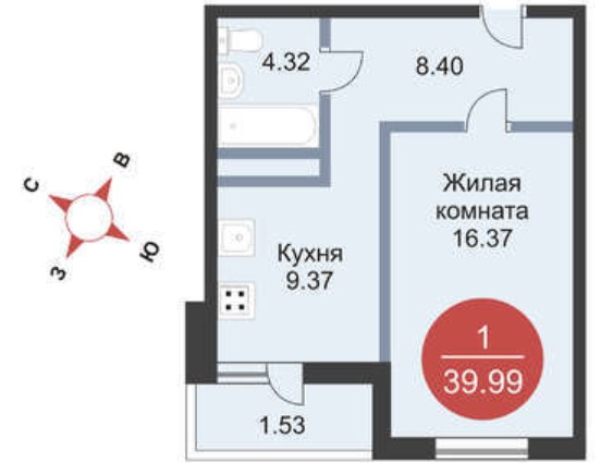 1-комнатная квартира в ЖК «Времена года»