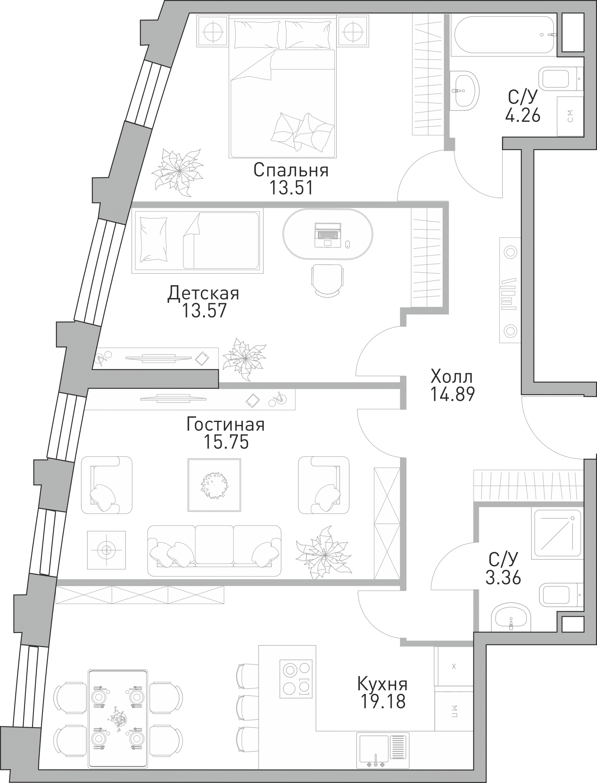3-комнатная квартира в ЖК «Крылья»