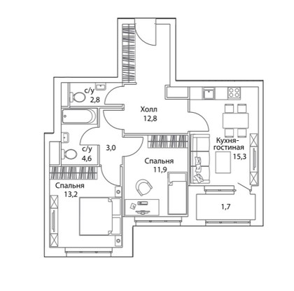 2-комнатная квартира в ЖК «Огни» Раменки