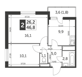 2-комнатная квартира в ЖК «Сколковский»