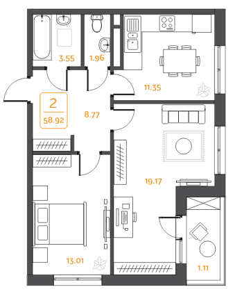 2-комнатная квартира в ЖК «Гринада»