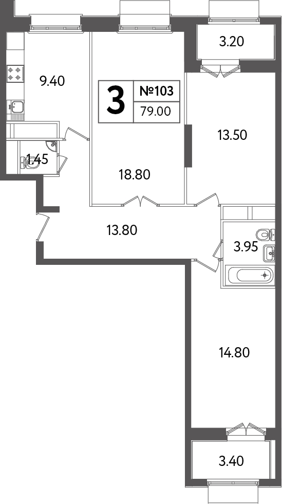 3-комнатная квартира в ЖК «Счастье в Тушино»