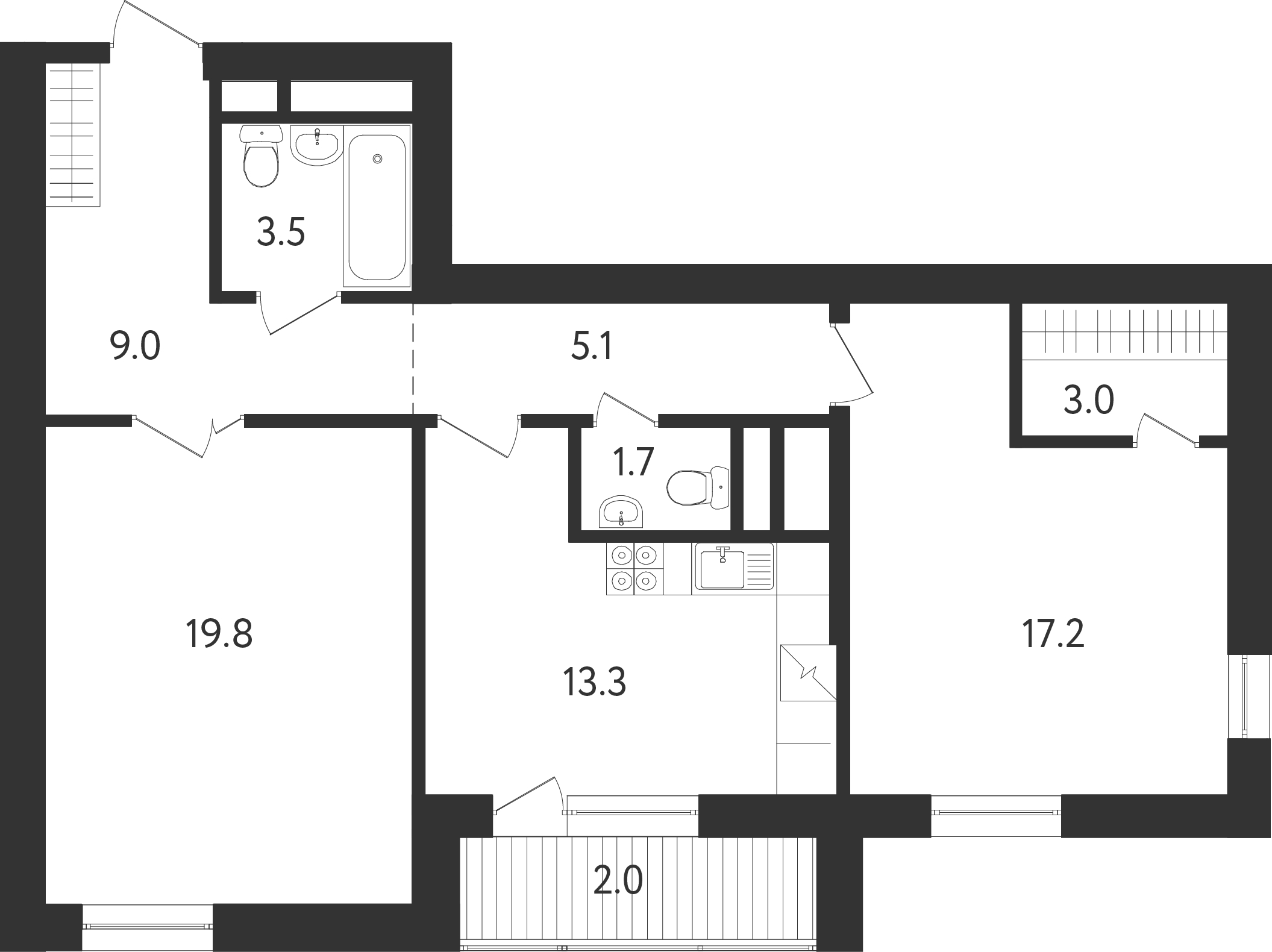 2-комнатная квартира в ЖК «Счастье на Соколе»