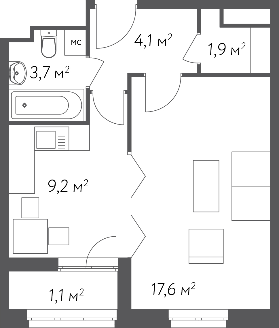 1-комнатная квартира в ЖК «Счастье в Кусково»
