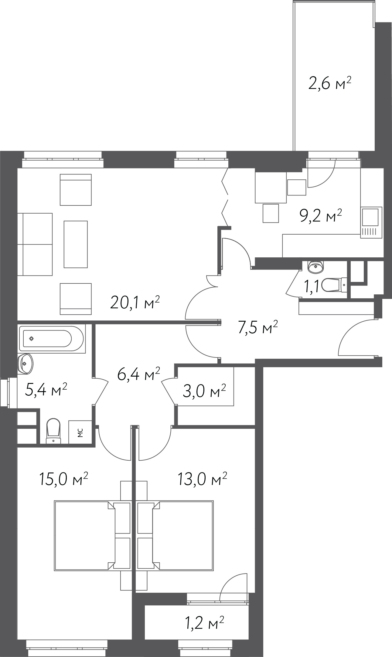 3-комнатная квартира в ЖК «Счастье в Кусково»
