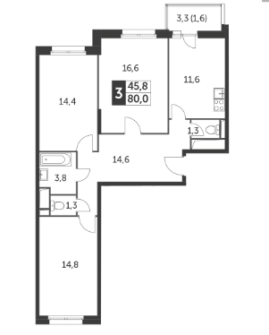 3-комнатная квартира в ЖК «Настроение»