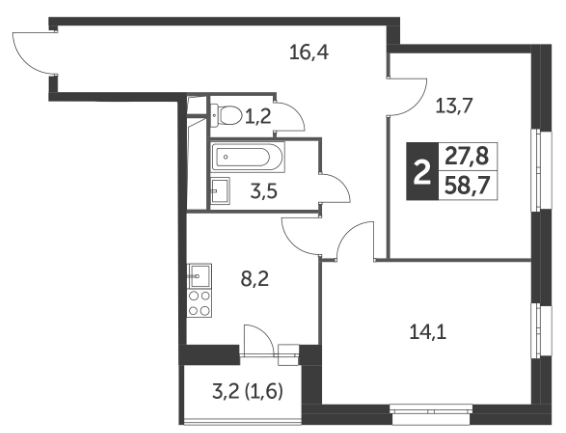2-комнатная квартира в ЖК «Настроение»