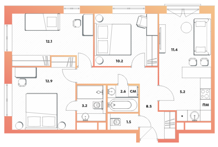 3-комнатная квартира в ЖК «Баланс»