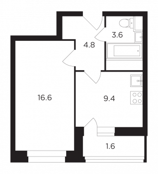 1-комнатная квартира 35.9 м2 в жк петра алексеева 12 
