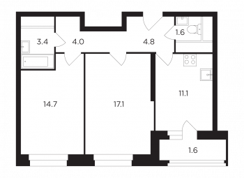 петра алексеева 12 жилой комплекс 2-комнатная квартира 58.3 м2 