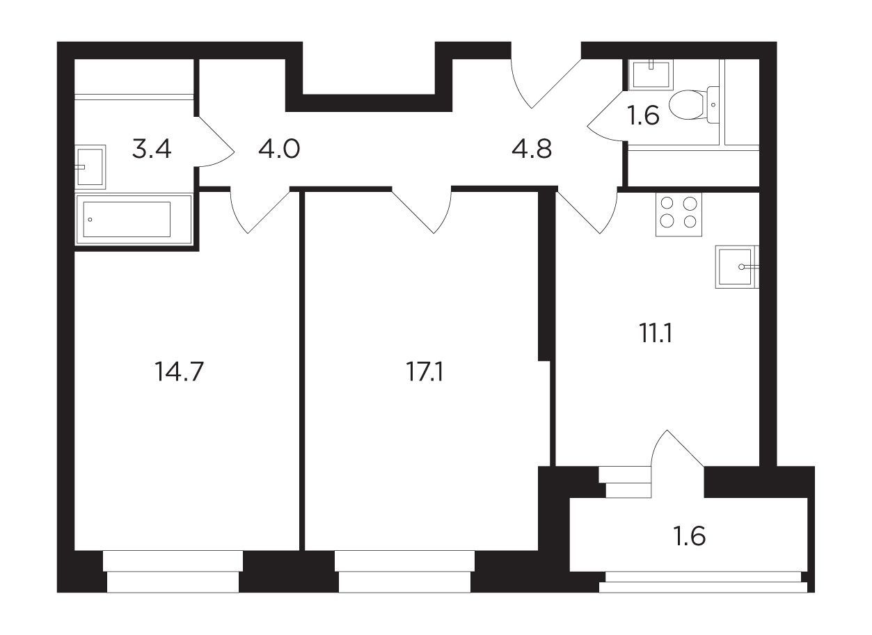 2-комнатная квартира в ЖК «Петра Алексеева, 12А»
