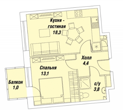 1-комнатная квартира в ЖК «Фреш»