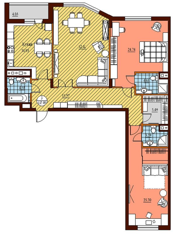 3-комнатная квартира в ЖК «Дубровка»