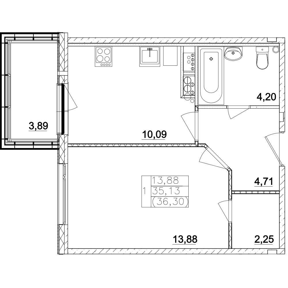 1-комнатная квартира в ЖК SAMPO