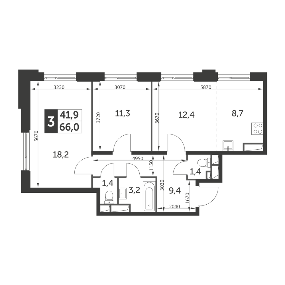 3-комнатная квартира в ЖК «Рихард»