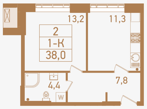 1-комнатная квартира в Городские резиденции SPIRES (Спайрс)