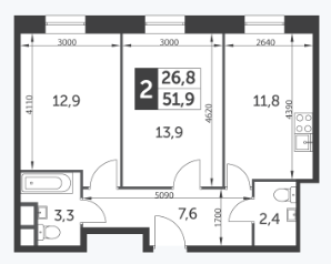 2-комнатные апартаменты в Апарт-комплекс «Движение. Тушино»