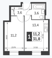 1-комнатные апартаменты в Апарт-комплекс «Движение. Тушино»