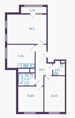3-комнатная квартира в ЖК «Миниполис Дивное»