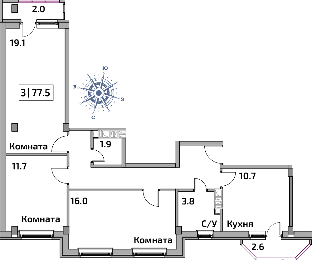 3-комнатная квартира в ЖК «Новое Бисерово 2»
