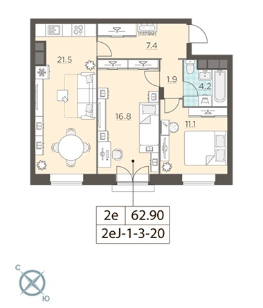 2-комнатная квартира в ЖК «Ленинградка 58»