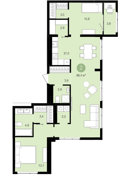2-комнатная квартира в ЖК «Первый Квартал»