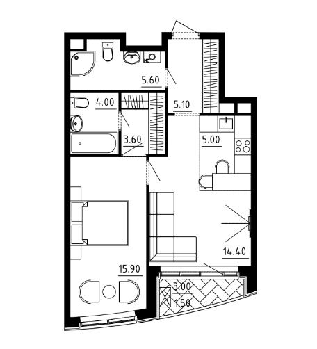 2-комнатная квартира в ЖК Russian Design District