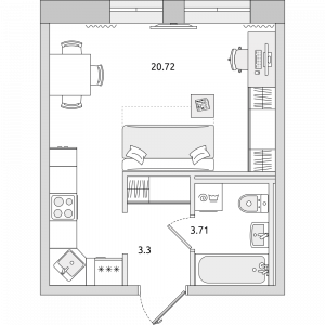 Cтудия 27.76 м2, 1-й этаж