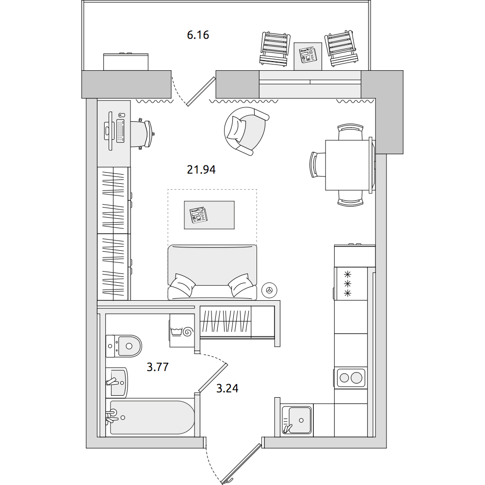 Cтудия 35.11 м2, 17-й этаж