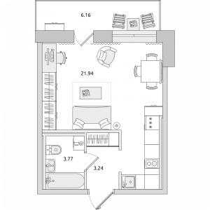 Cтудия 35.11 м2, 14-й этаж