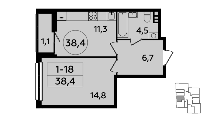 1-комнатная квартира в ЖК «Южные сады»