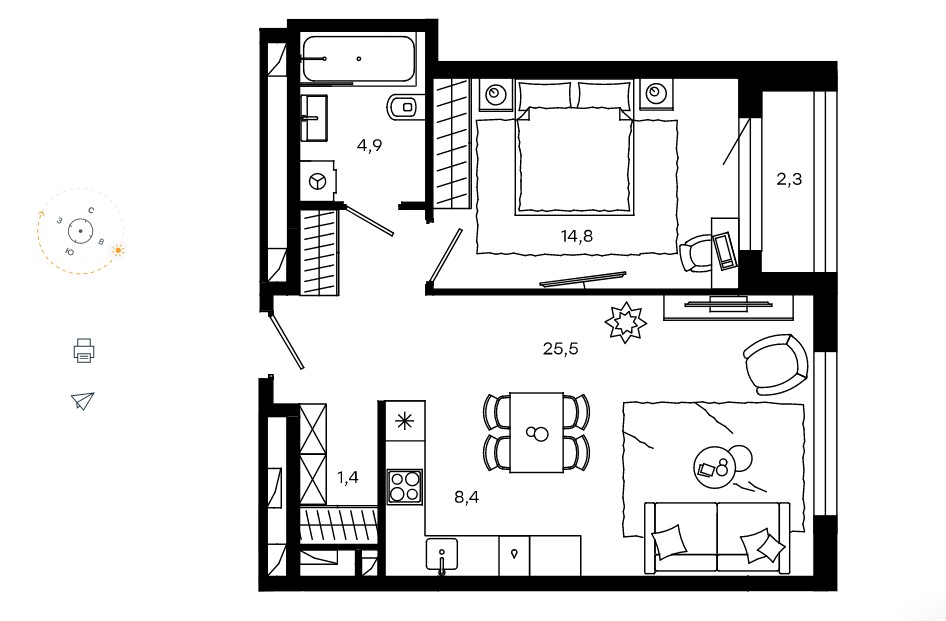 1-комнатная квартира в ЖК Level Донской