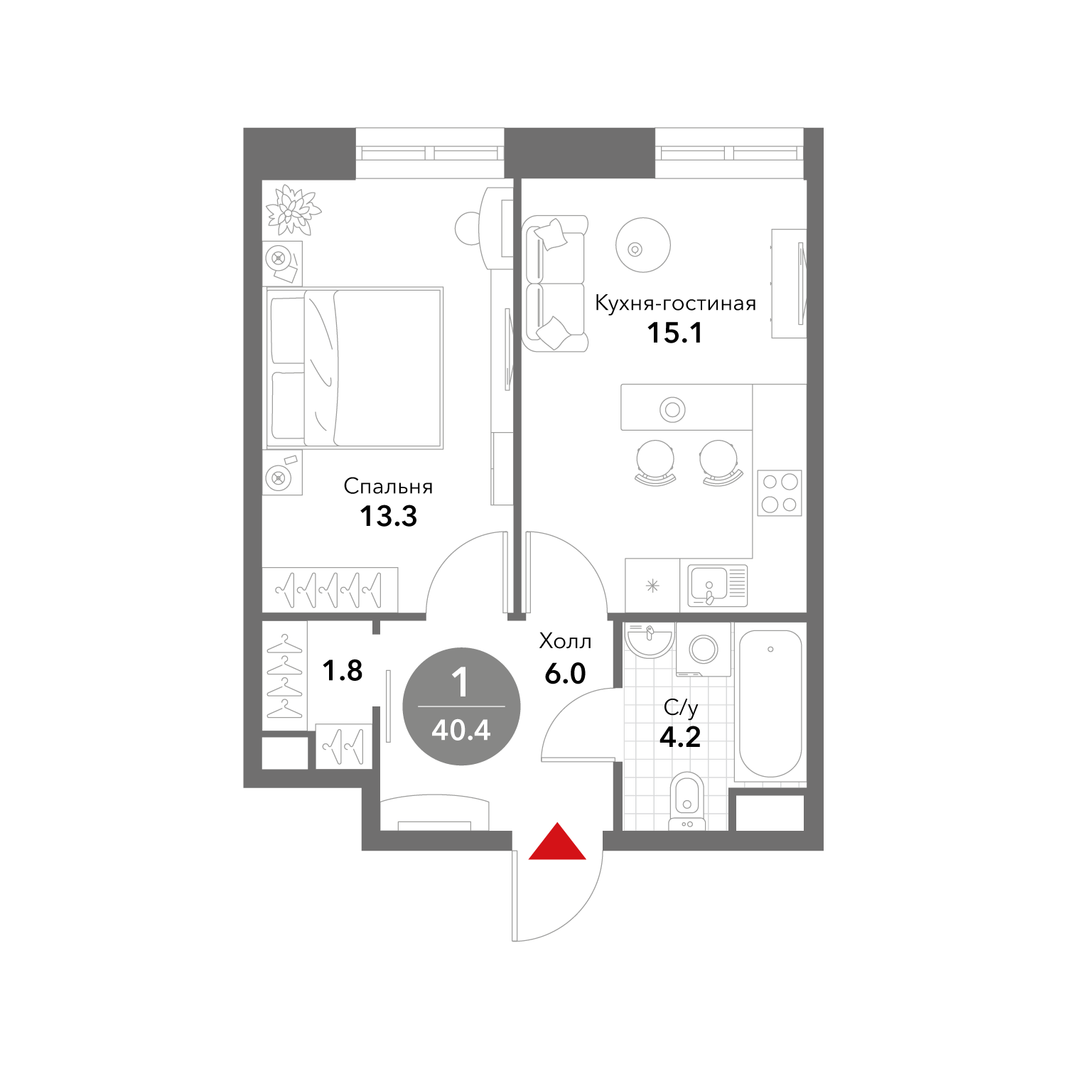 1-комнатная квартира в ЖК Voxhall