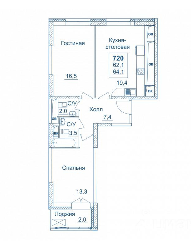 2-комнатная квартира в ЖК «Династия»