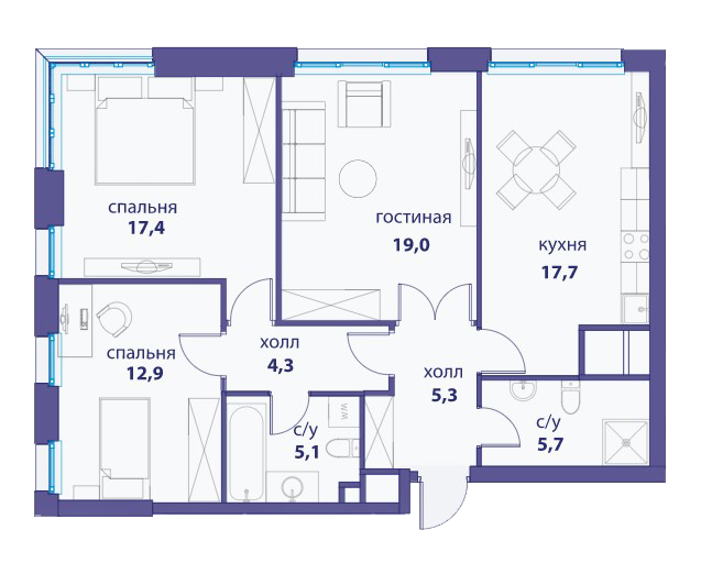 3-комнатная квартира в ЖК «Сердце Столицы»