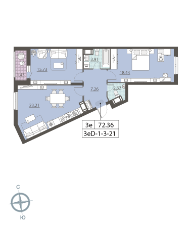 2-комнатная квартира в ЖК «Лучи» в Солнцево