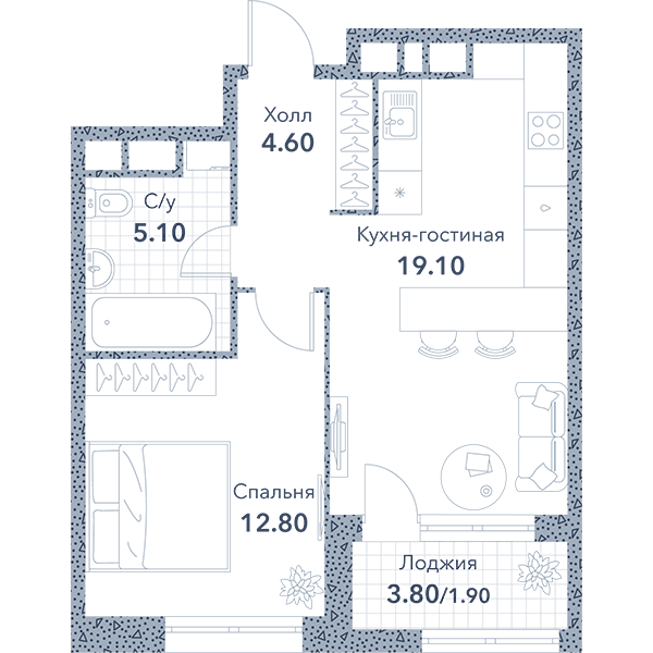 1-комнатная квартира в ЖК «Серебряный Фонтан»