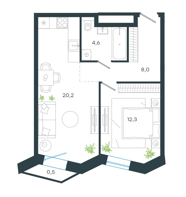 1-комнатные апартаменты в Апартаментный комплекс Level Стрешнево