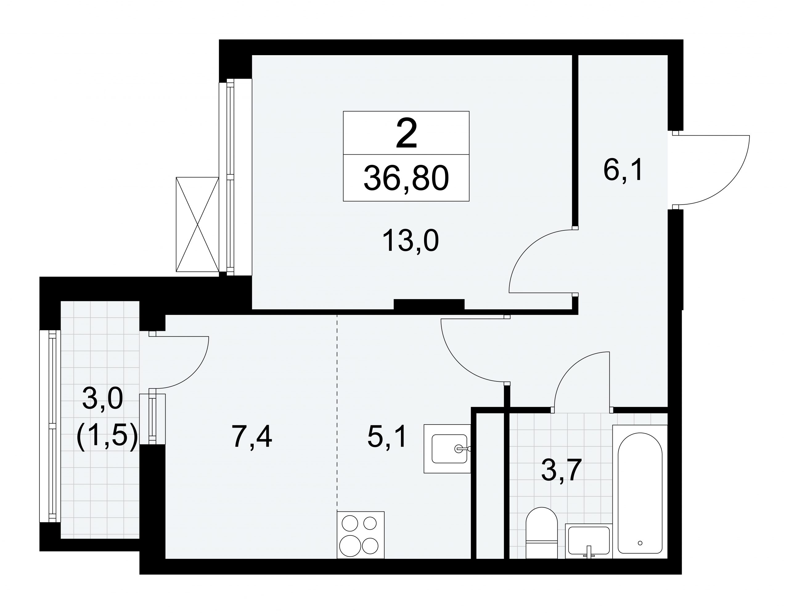 1-комнатная квартира в Жилой район «Прокшино»