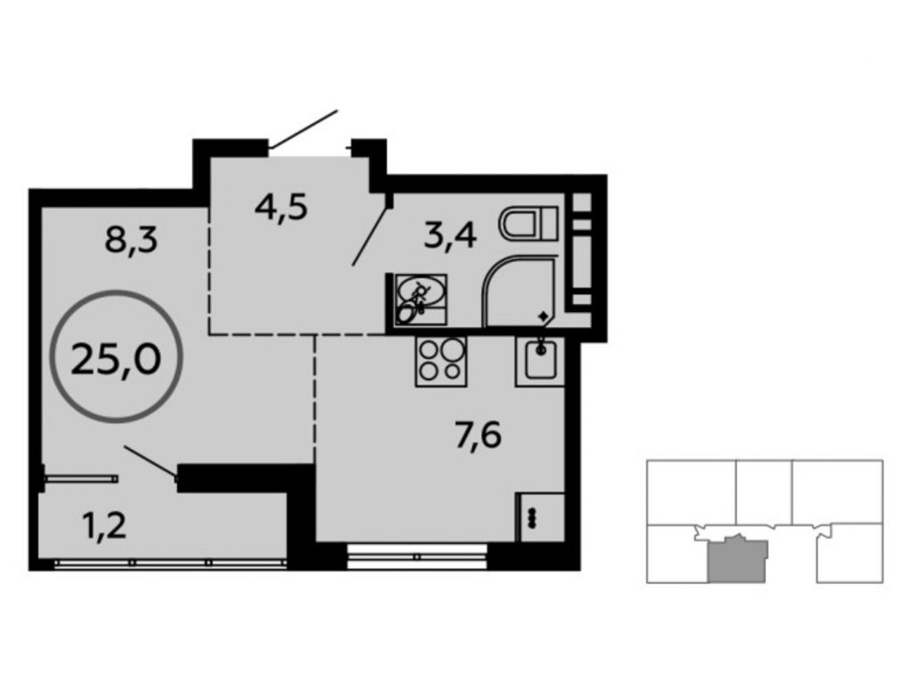 1-комнатная квартира в ЖК «Скандинавия» Москва площадь 25 м.кв.