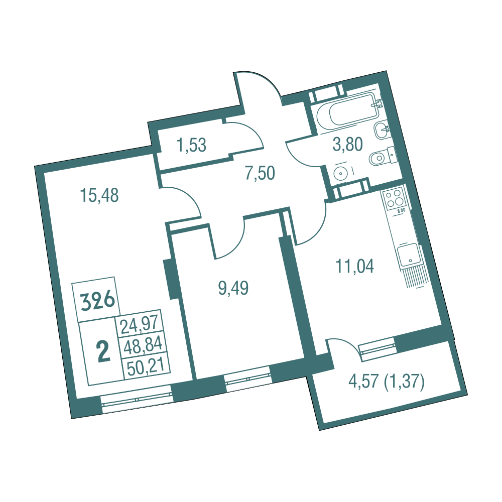 2-комнатная квартира в ЖК «Одинбург»