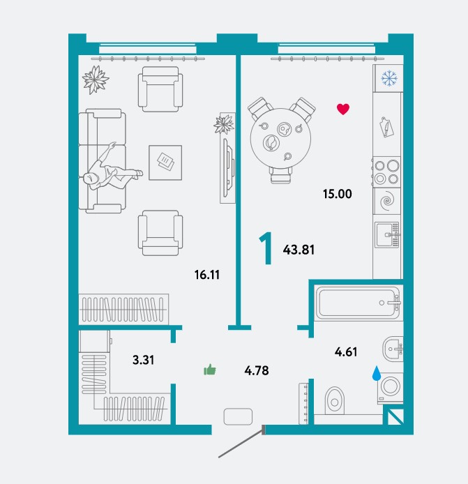 1-комнатная квартира в ЖК WOW