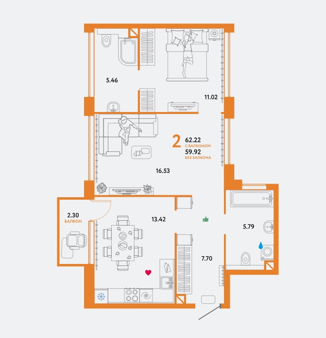 2-комнатная квартира в ЖК WOW